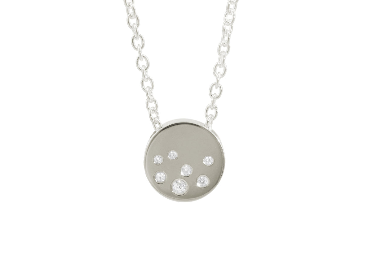Round Love Stories Scattered Diamond Pendant, White Gold