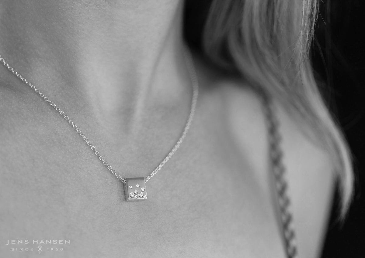 Square Love Stories Scattered Diamond Pendant, Yellow Gold