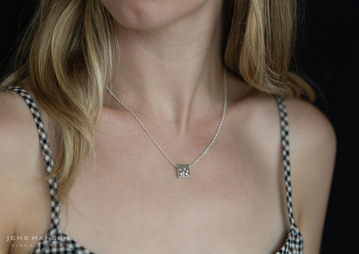Square Love Stories Scattered Diamond Pendant, Sterling Silver