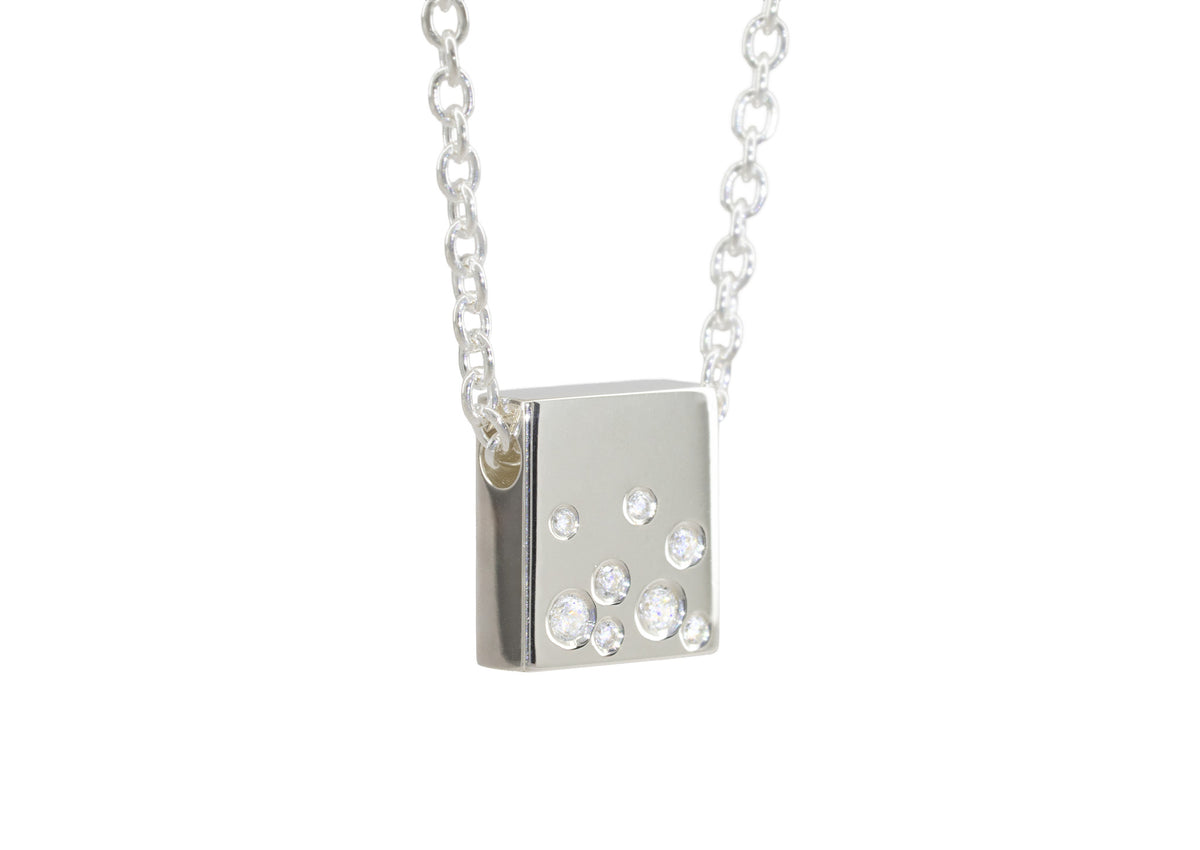 Square Love Stories Scattered Diamond Pendant, Sterling Silver