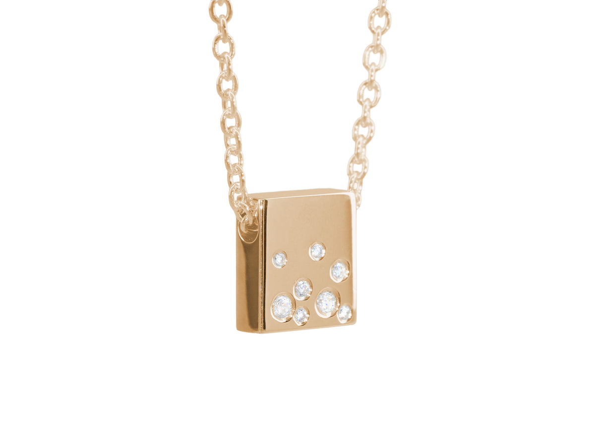 Square Love Stories Scattered Diamond Pendant, Red Gold