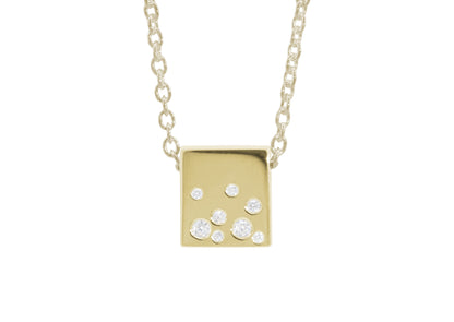 Square Love Stories Scattered Diamond Pendant, Yellow Gold