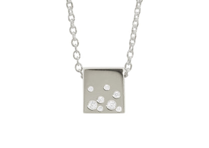 Square Love Stories Scattered Diamond Pendant, White Gold