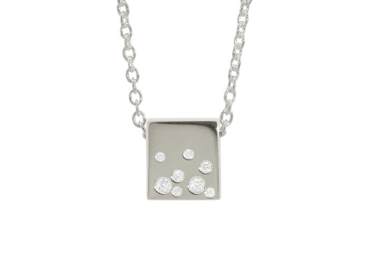 Square Love Stories Scattered Diamond Pendant, White Gold