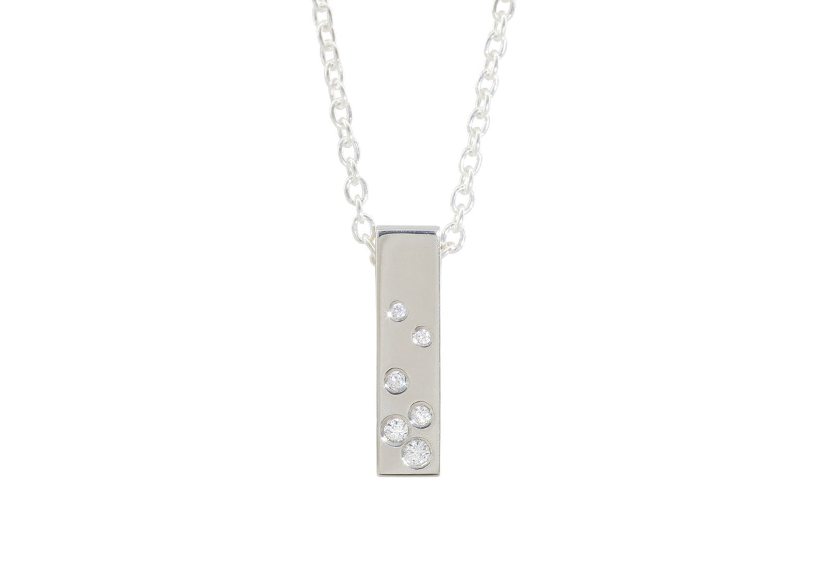 Rectangle Love Stories Scattered Diamond Pendant, Sterling Silver