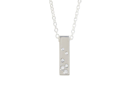 Rectangle Love Stories Scattered Diamond Pendant, Sterling Silver