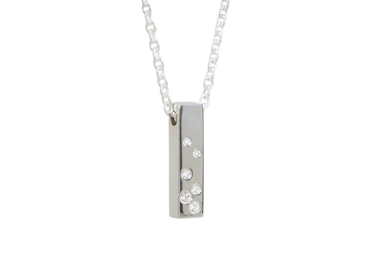 Rectangle Love Stories Scattered Diamond Pendant, Sterling Silver