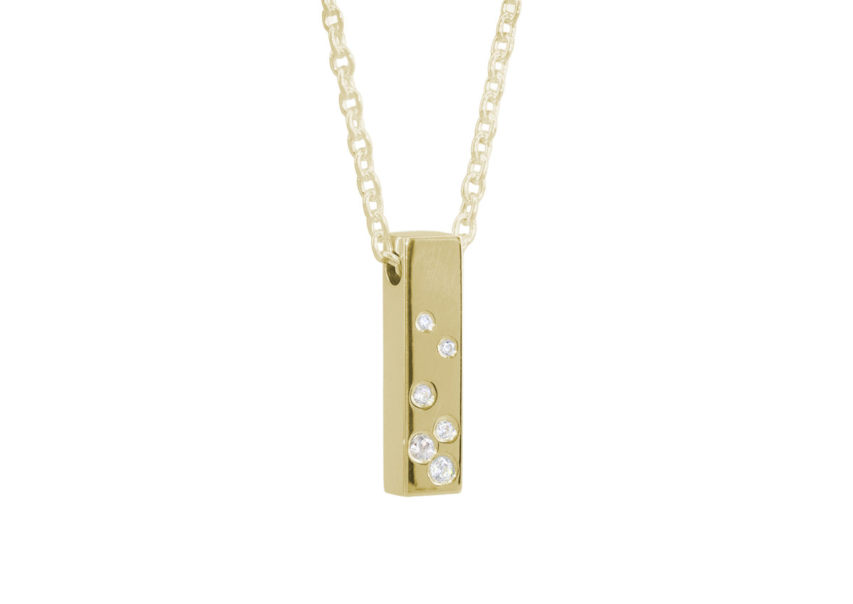 Rectangle Love Stories Scattered Diamond Pendant, Yellow Gold