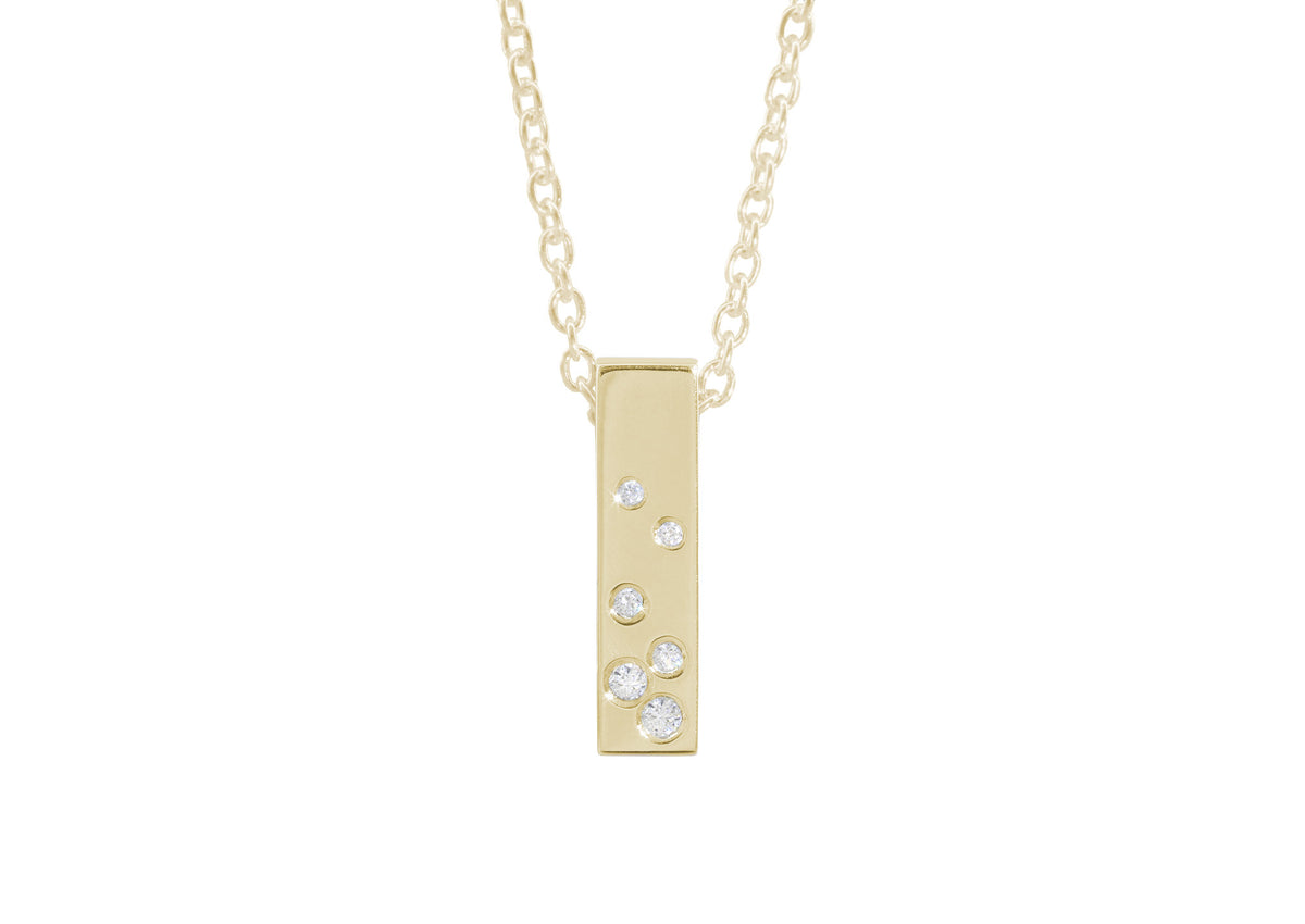 Rectangle Love Stories Scattered Diamond Pendant, Yellow Gold