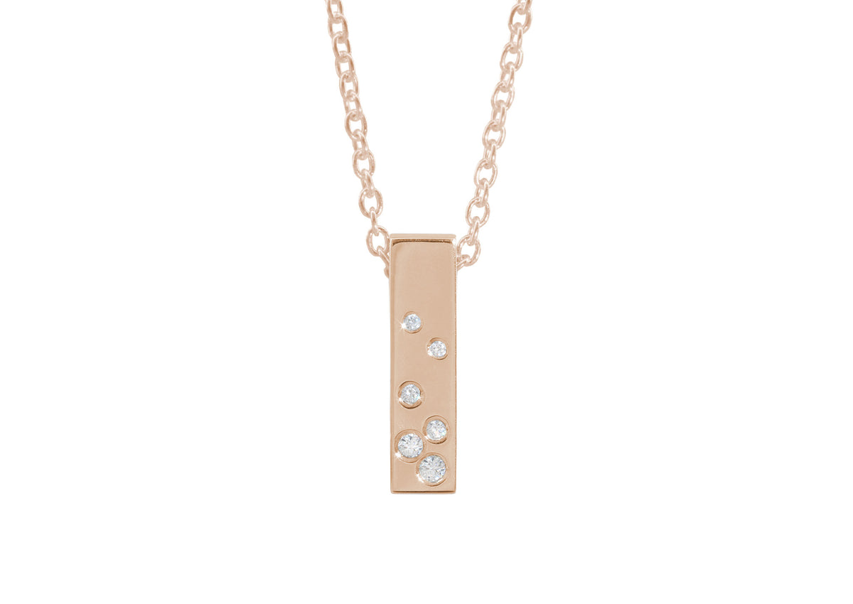 Rectangle Love Stories Scattered Diamond Pendant, Red Gold