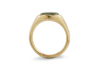 Oval Greenstone Signet Ring, Yellow Gold