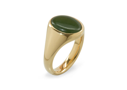 Oval Greenstone Signet Ring, Yellow Gold
