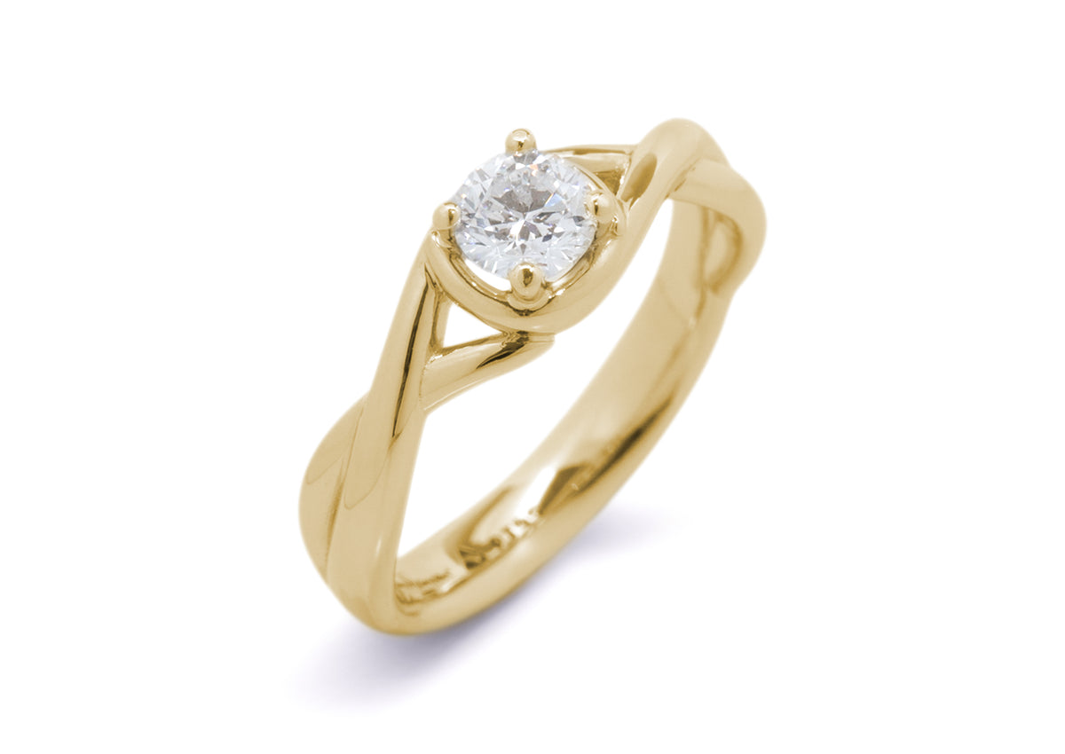 Solitaire Diamond Vine Ring, Yellow Gold