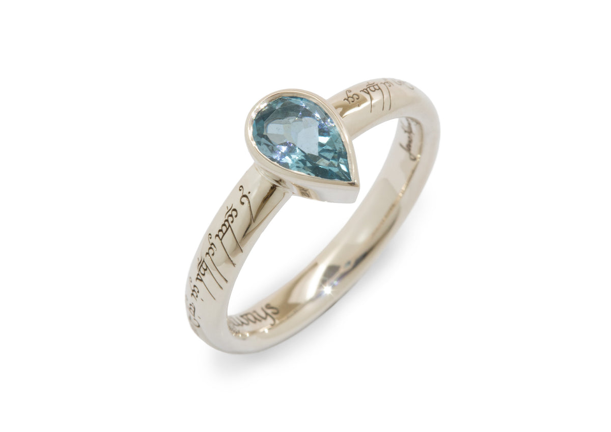 Custom Aquamarine Elvish Engagement Ring, White Gold