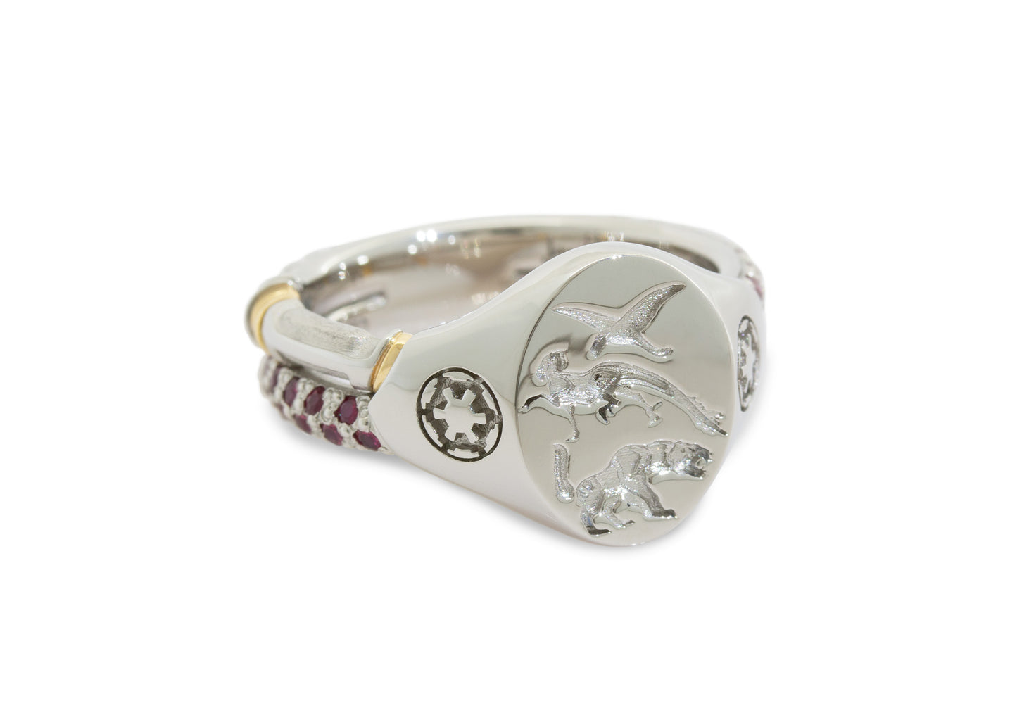 Prehistoric Sci-Fi Inspired Signet Ring, Platinum & Yellow Gold