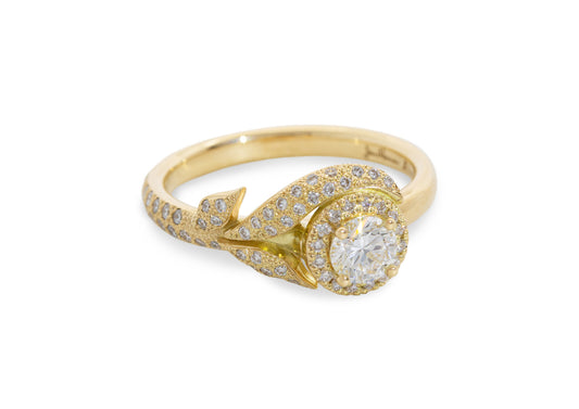 Flower Stem Engagement Ring, Yellow Gold