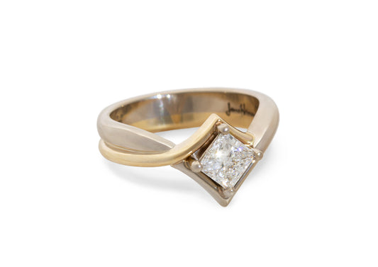 Bitone Princess Engagement Ring, Yellow and White Gold