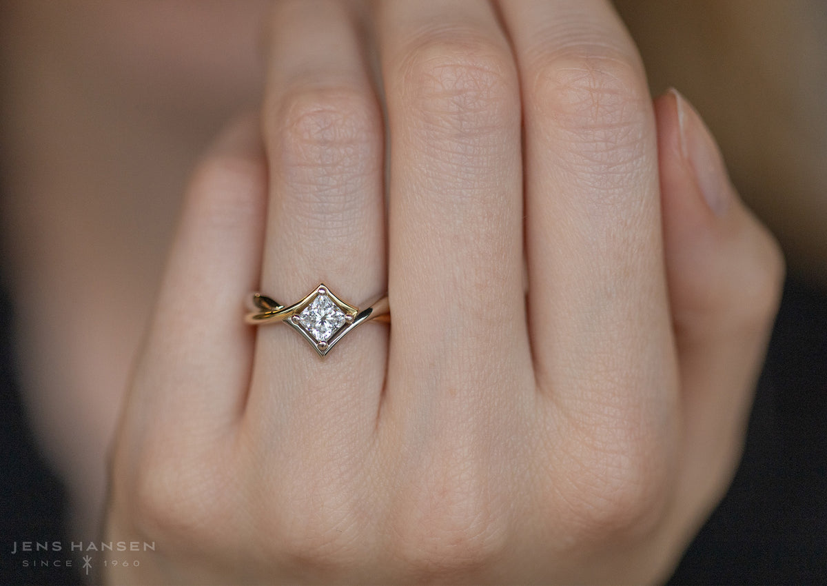 Bitone Princess Engagement Ring, Yellow and White Gold
