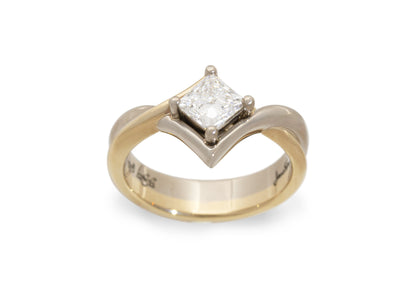 Bitone Princess Engagement Ring, Yellow and White Gold