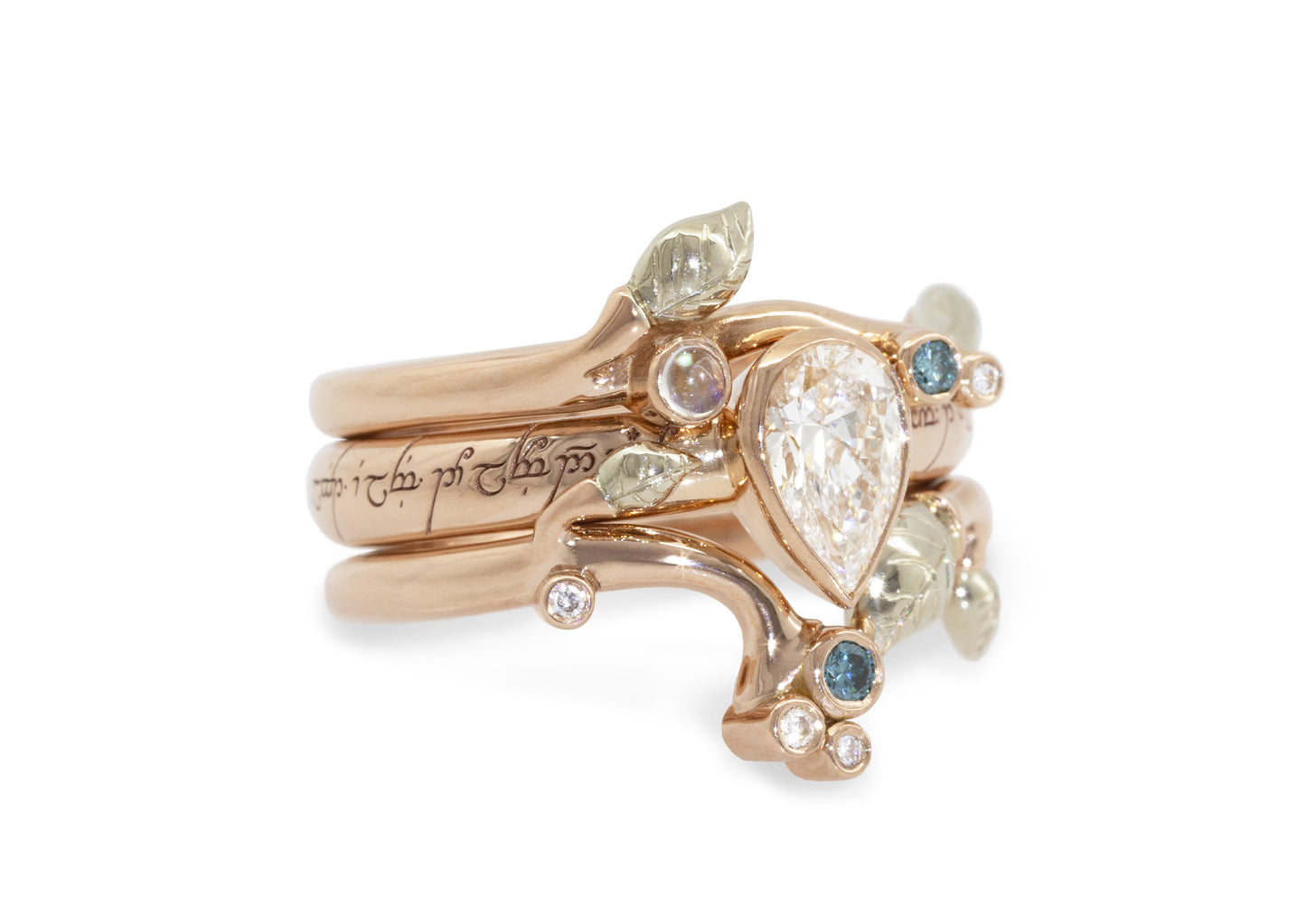 Elvish Fairytale Wedding Set, Red & White Gold