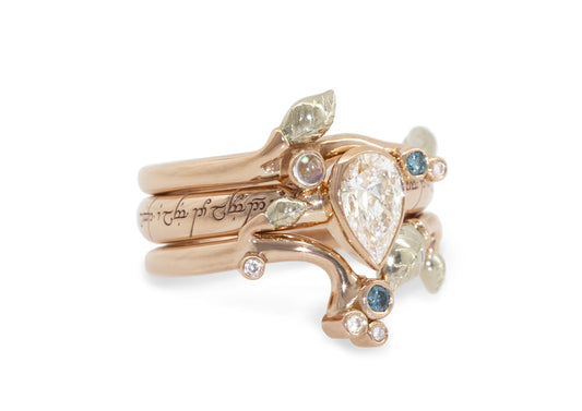 Elvish Fairytale Wedding Set, Red & White Gold