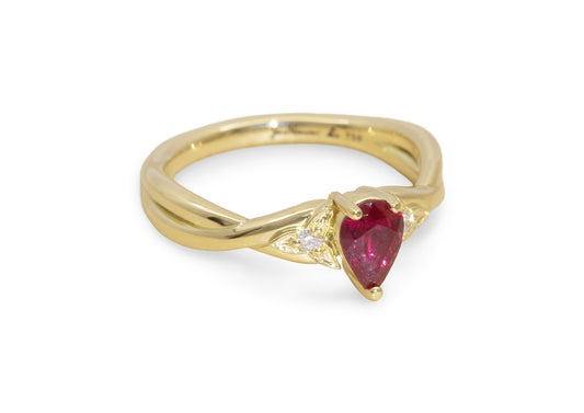 Delicate Ruby Engagement Ring, Yellow Gold