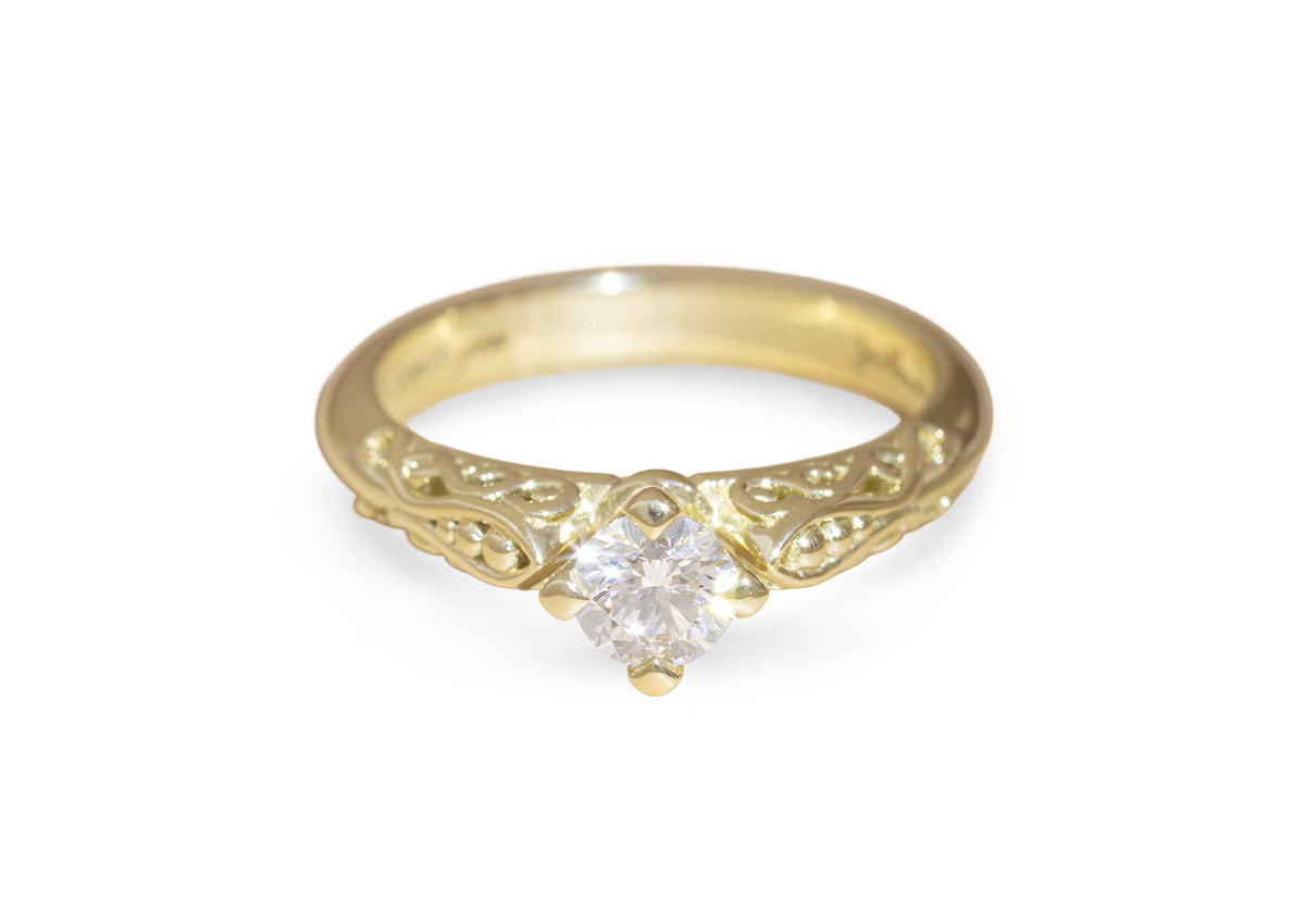 Ornate Filigree Engagement Ring, Yellow Gold
