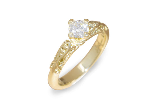 Ornate Filigree Engagement Ring, Yellow Gold