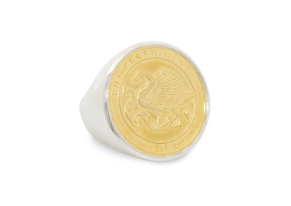 Golden Coin Signet Ring, Sterling Silver