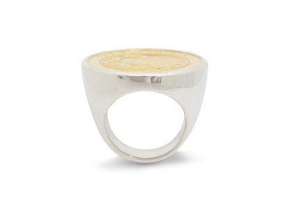 Golden Coin Signet Ring, Sterling Silver