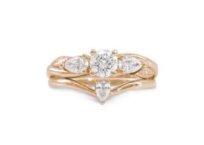 Three-Stone Round & Pear Diamond Elvish Vine Engagement Ring, Red Gold