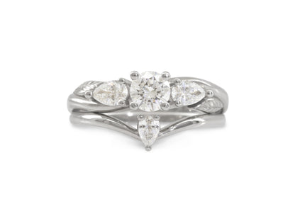 Three-Stone Round & Pear Diamond Elvish Vine Engagement Ring, White Gold & Platinum