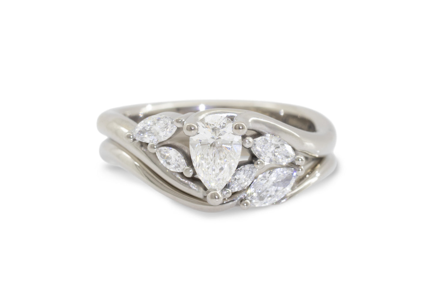 Five-Stone Pear & Marquise Diamond Elvish Vine Engagement Ring, White Gold & Platinum