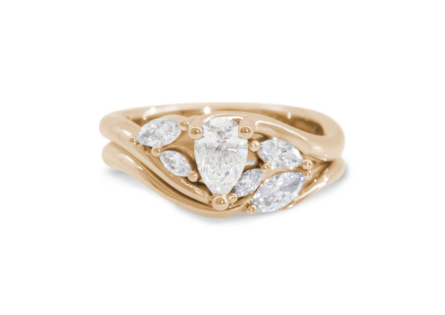 Five-Stone Pear & Marquise Diamond Elvish Vine Engagement Ring, Red Gold