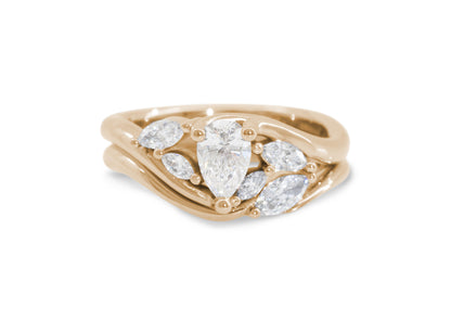 Five-Stone Pear & Marquise Diamond Elvish Vine Engagement Ring, Red Gold