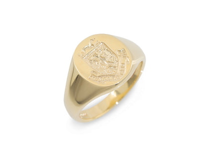 Wax Cast Family Crest Signet Ring, Yellow Gold