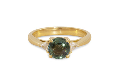 J3047 Teal Sapphire & Diamond Ring, Yellow Gold