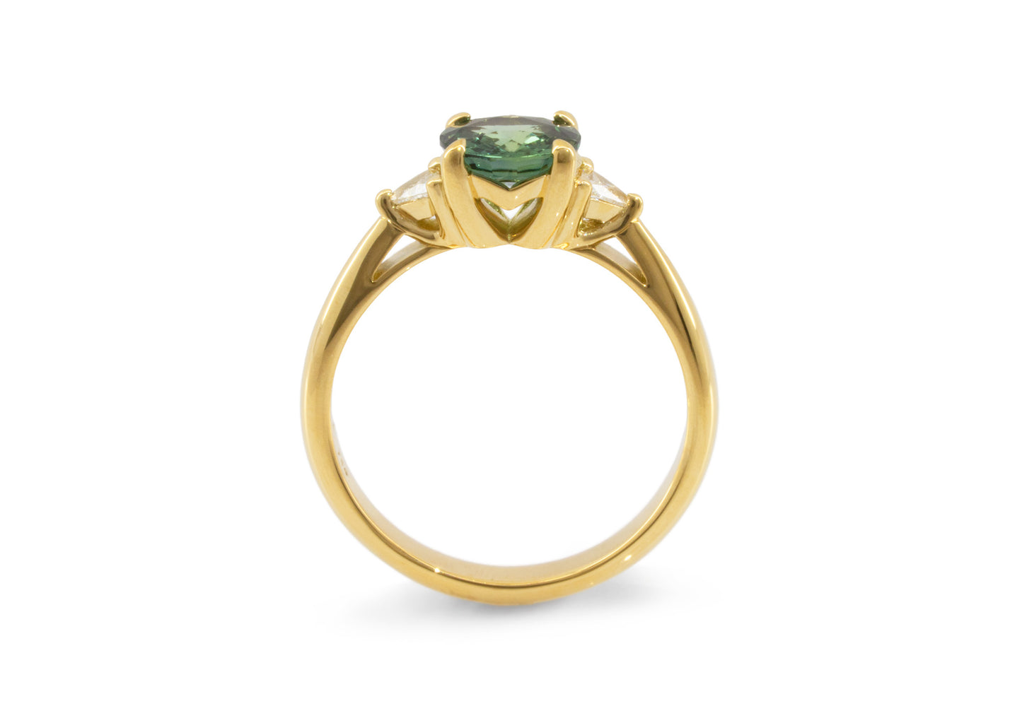 J3047 Teal Sapphire & Diamond Ring, Yellow Gold
