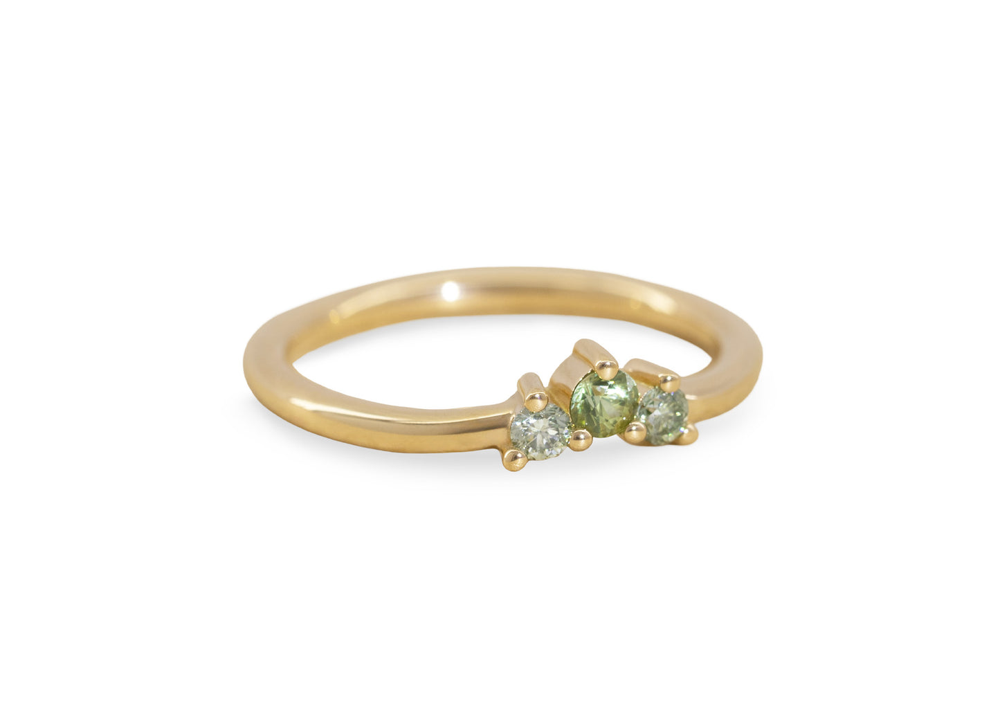 Mint Green 3 Stone Band, Red Gold