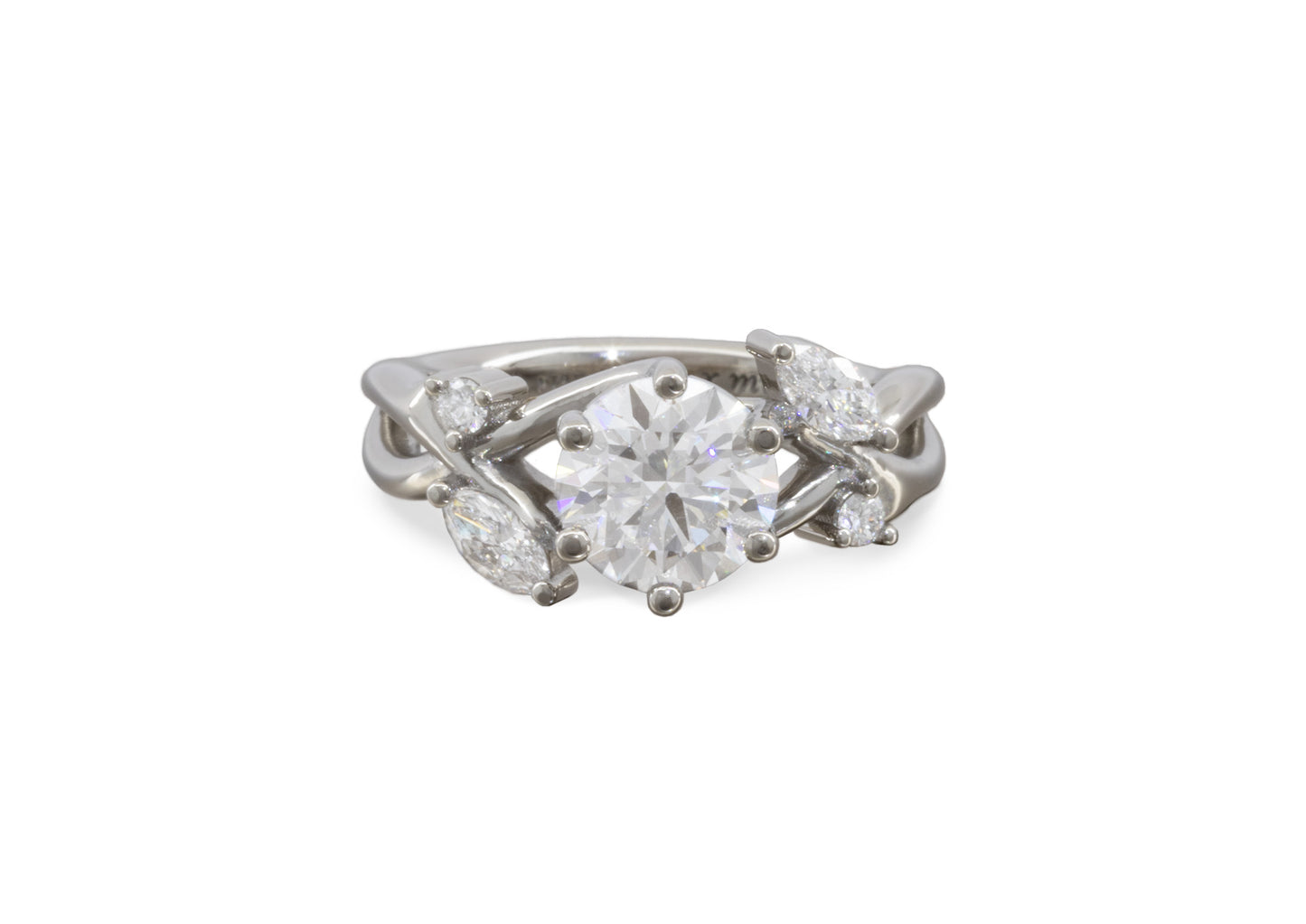 5 Stone Elvish Engagement Ring, Platinum