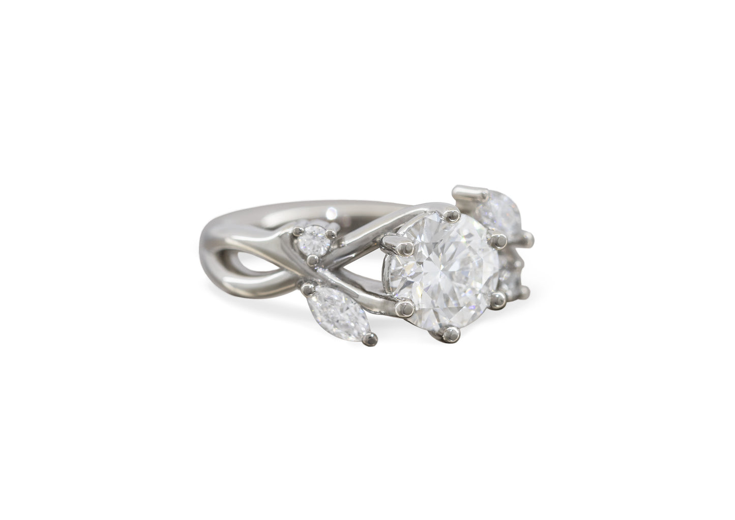 5 Stone Elvish Engagement Ring, Platinum