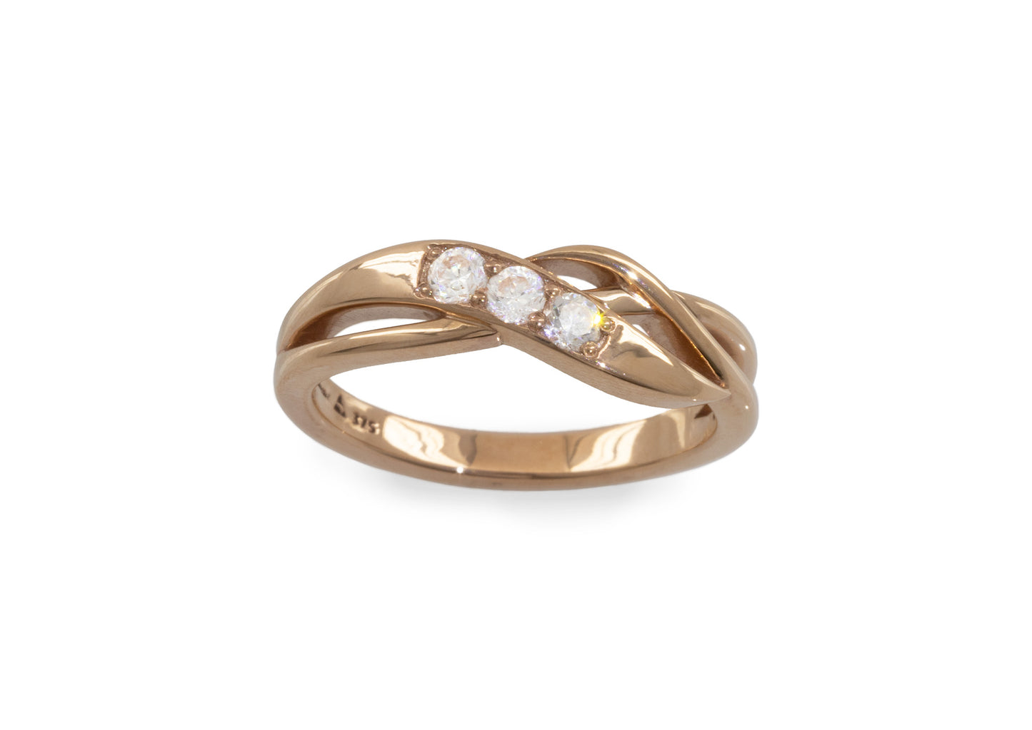 3-Stone Crossover Ring, Red Gold