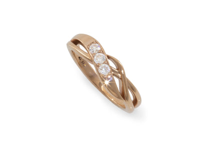 3-Stone Crossover Ring, Red Gold