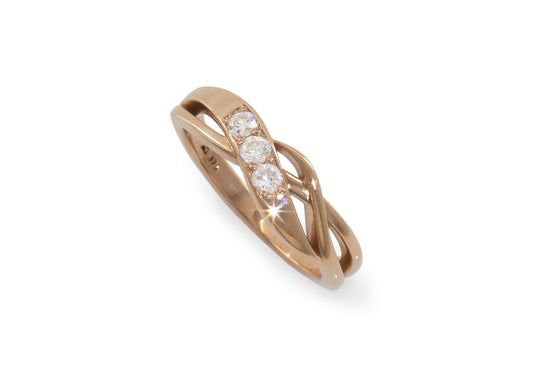 3-Stone Crossover Ring, Red Gold