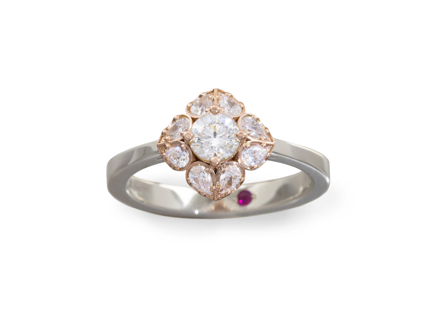 Diamond Flower Ring, White & Red Gold