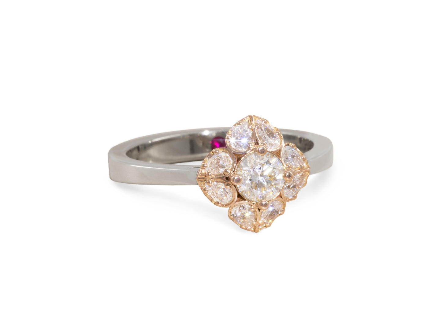 Diamond Flower Ring, White & Red Gold