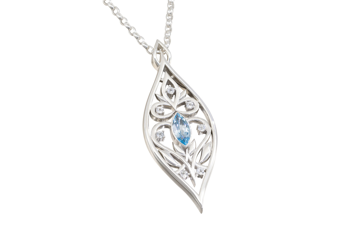 Intricate Marquise Vine Pendant, Sterling Silver