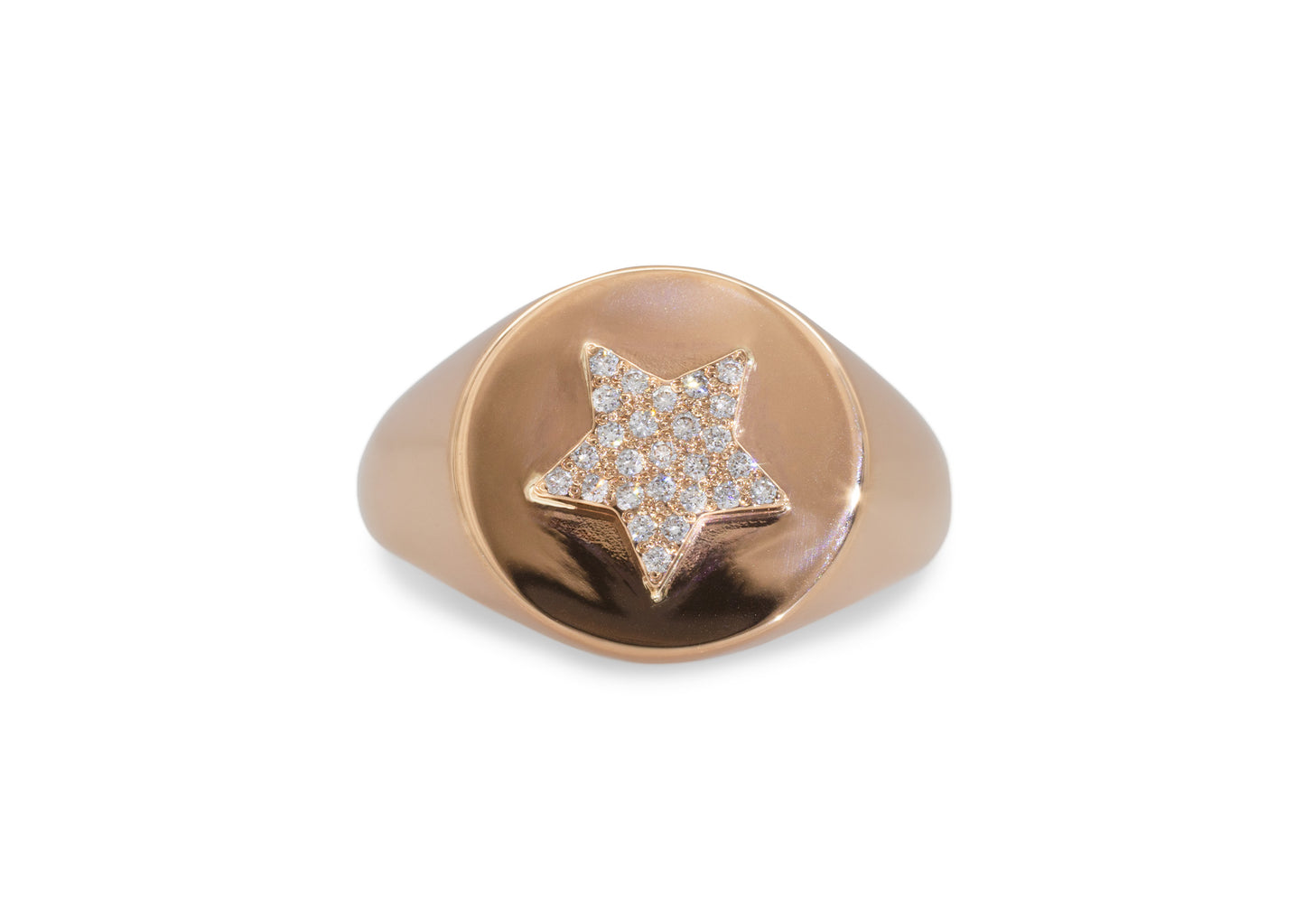 Diamond Star Signet Ring, Red Gold