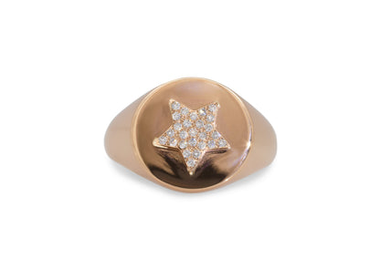 Diamond Star Signet Ring, Red Gold