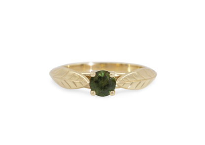 Green Sapphire Leaf Ring, Yellow Gold